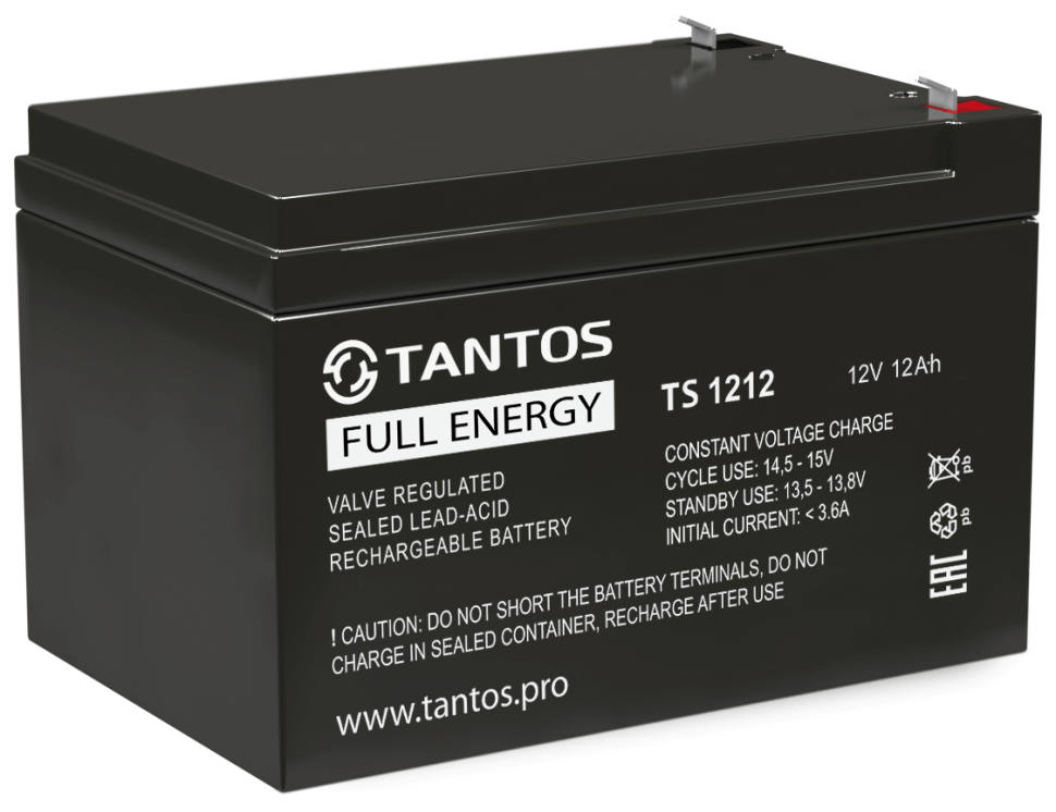 Аккумулятор TANTOS TS 1212 аккумуляторная батарея свинцово-кислотная AGM, 12В 12 А•ч
